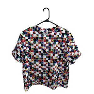 Vintage Woman’s Gianna Top Geometric Pullover Sz Medium sheer short sleeve